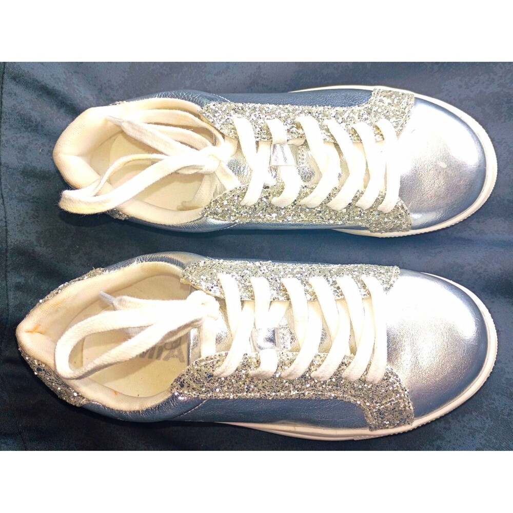 MIA Girls Silver Glitter Low Top Lace Up Athletic Sneaker Casual Sz 3